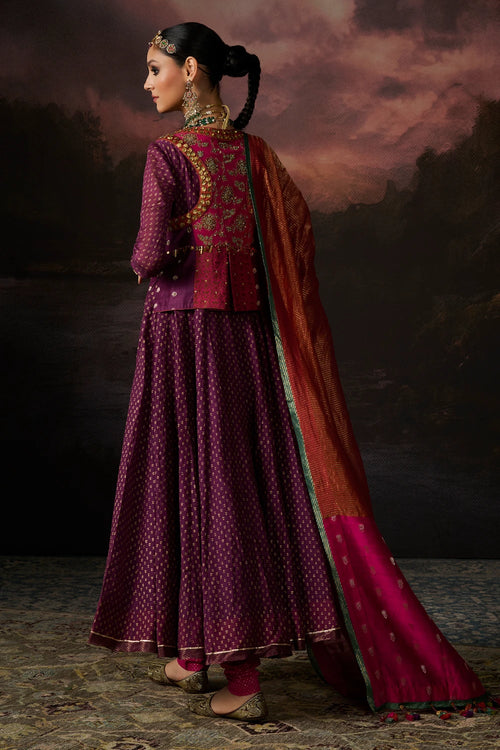 Ambeer Jamun Purple Kurta With Gilet Set