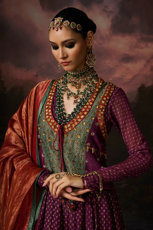 Ambeer Jamun Purple Kurta With Gilet Set