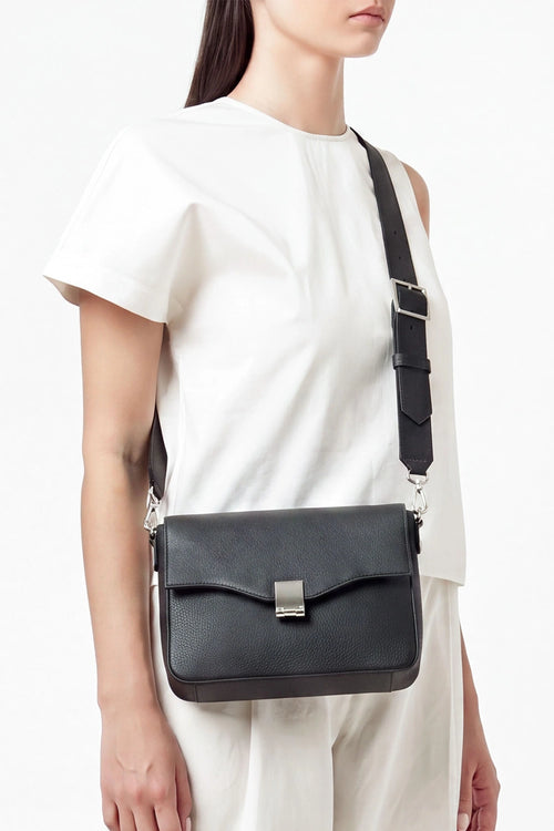 Flap Pebble Black Slouchy Crossbody Bag