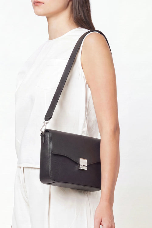 Flap Pebble Black Slouchy Crossbody Bag