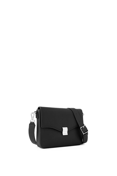 Flap Pebble Black Slouchy Crossbody Bag