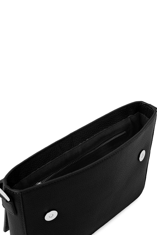 Flap Pebble Black Slouchy Crossbody Bag
