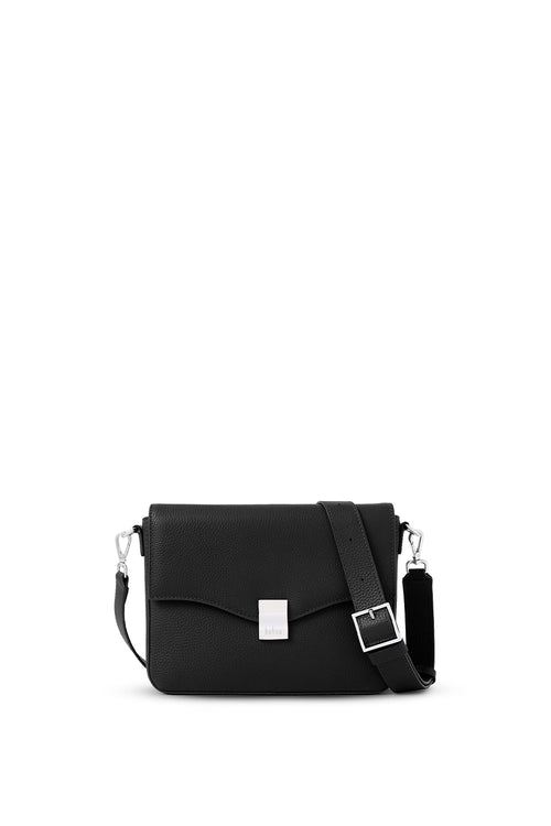 Flap Pebble Black Slouchy Crossbody Bag
