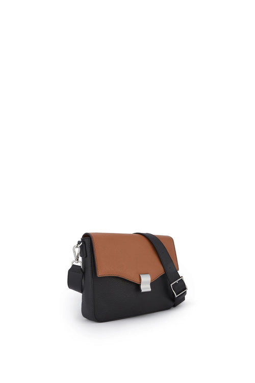 Flap Tan Black Slouchy Combo Crossbody Bag