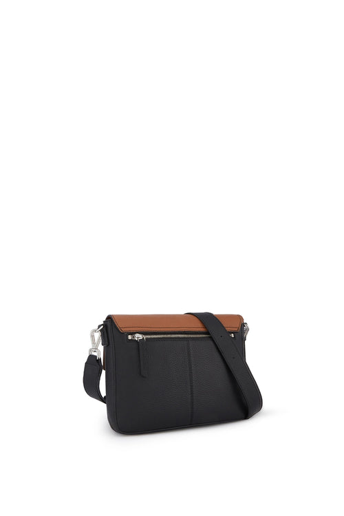 Flap Tan Black Slouchy Combo Crossbody Bag