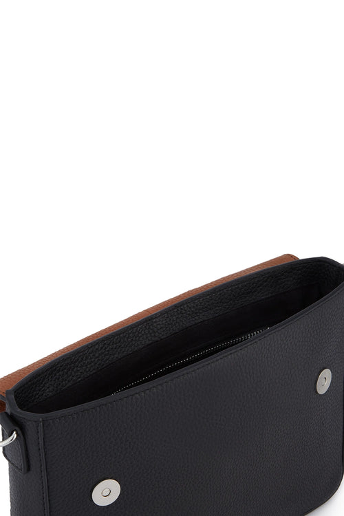 Flap Tan Black Slouchy Combo Crossbody Bag