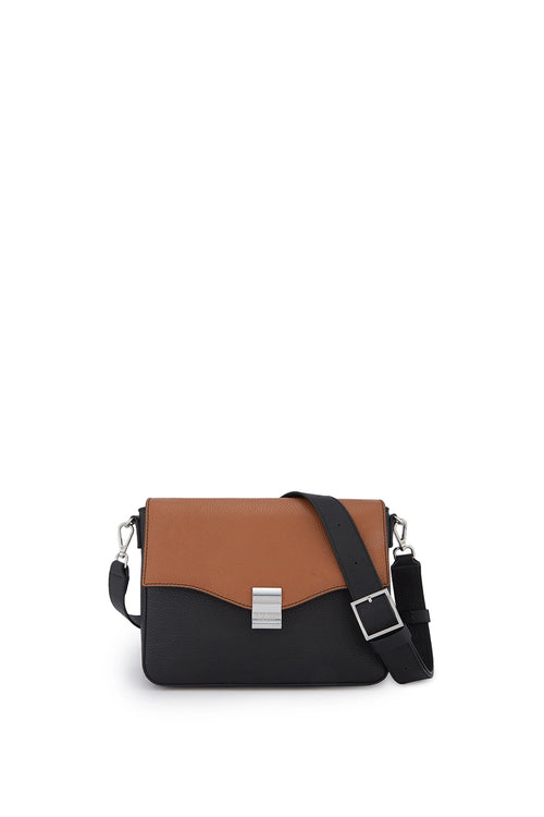 Flap Tan Black Slouchy Combo Crossbody Bag
