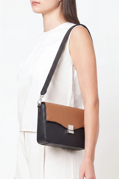 Flap Tan Black Slouchy Combo Crossbody Bag