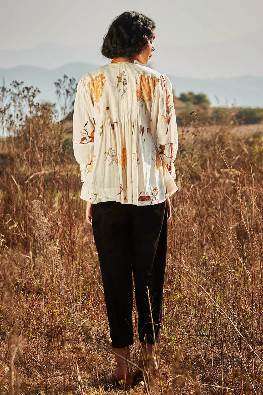 Florals in Snow Top with Charcoal Pant