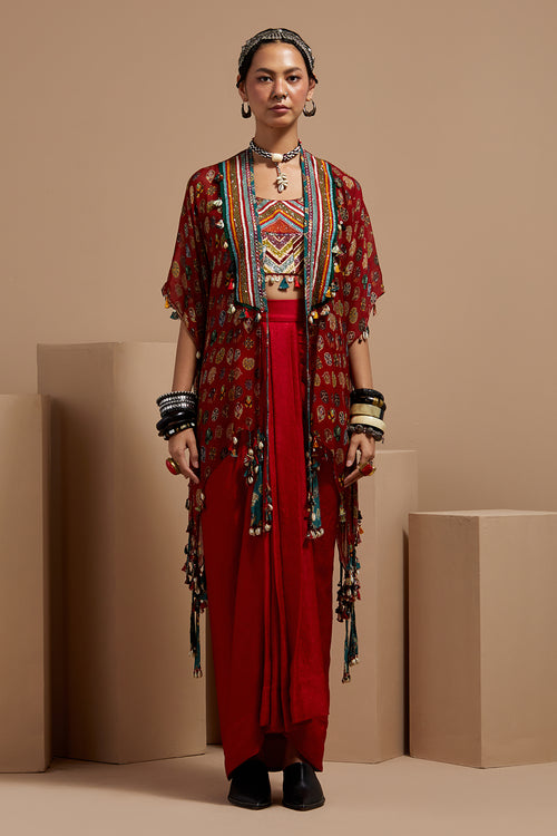 Sindoor Kalpa Blouse With Skirt & Veni Dupatta Jacket