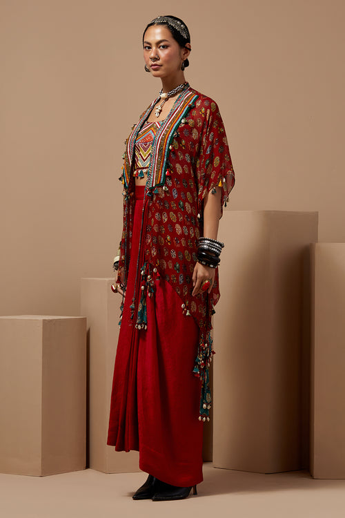 Sindoor Kalpa Blouse With Skirt & Veni Dupatta Jacket