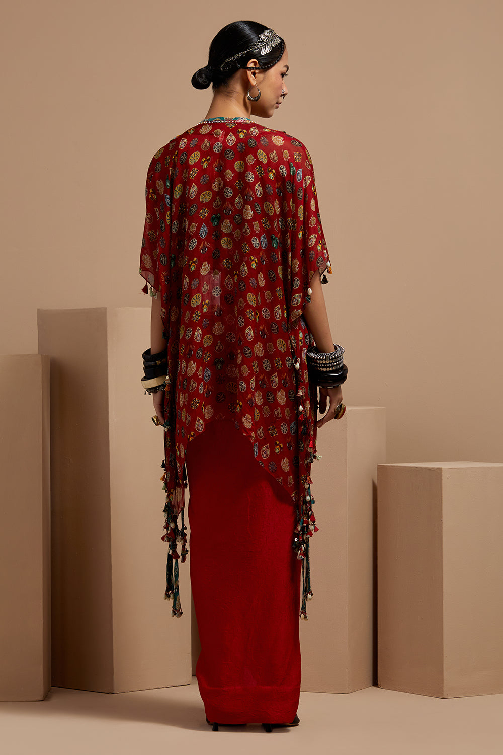 Sindoor Kalpa Blouse With Skirt & Veni Dupatta Jacket