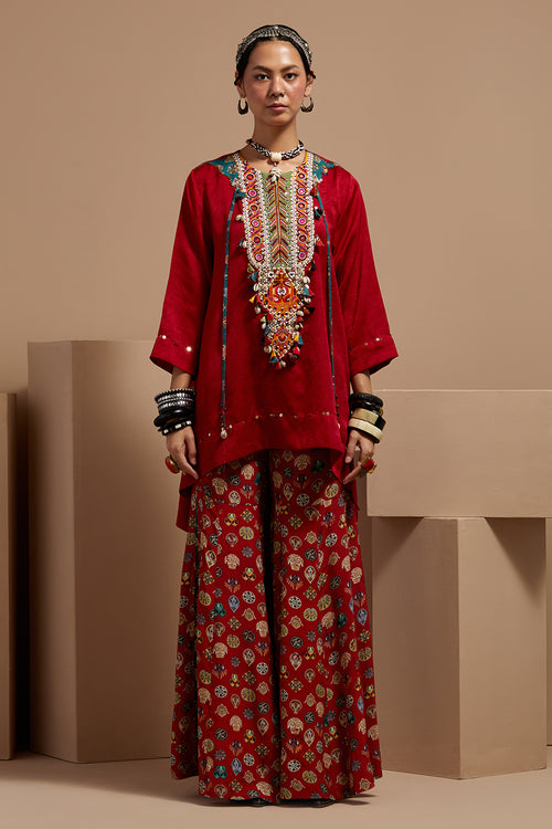 Sindoor Mitra Short Kurta With Printed Flare Pants