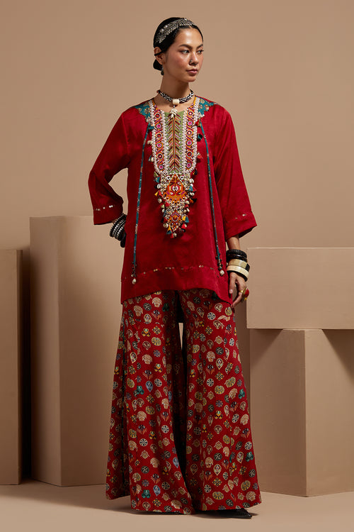 Sindoor Mitra Short Kurta With Printed Flare Pants