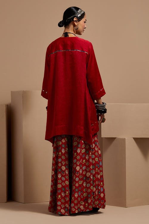 Sindoor Mitra Short Kurta With Printed Flare Pants & Dupatta