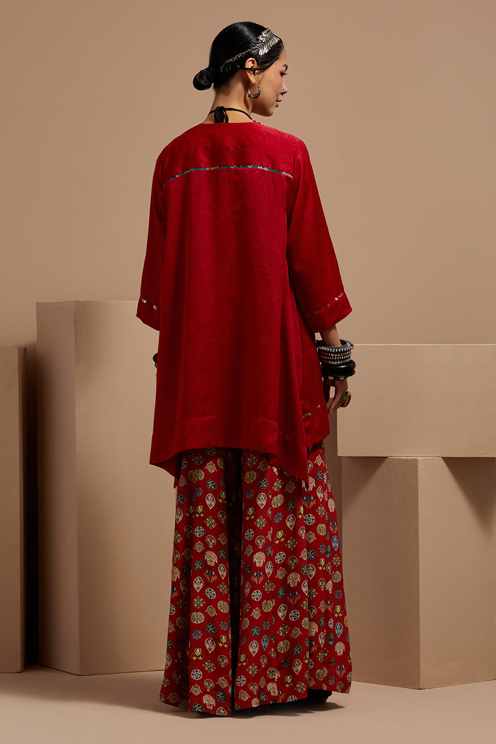 Sindoor Mitra Short Kurta With Printed Flare Pants & Dupatta