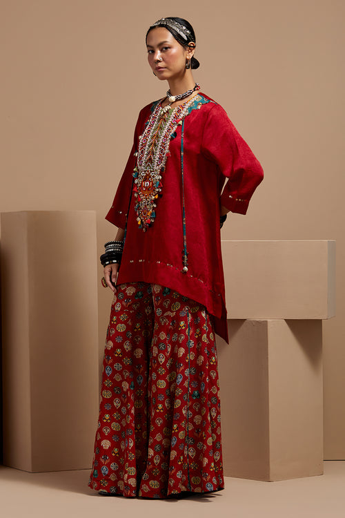 Sindoor Mitra Short Kurta With Printed Flare Pants