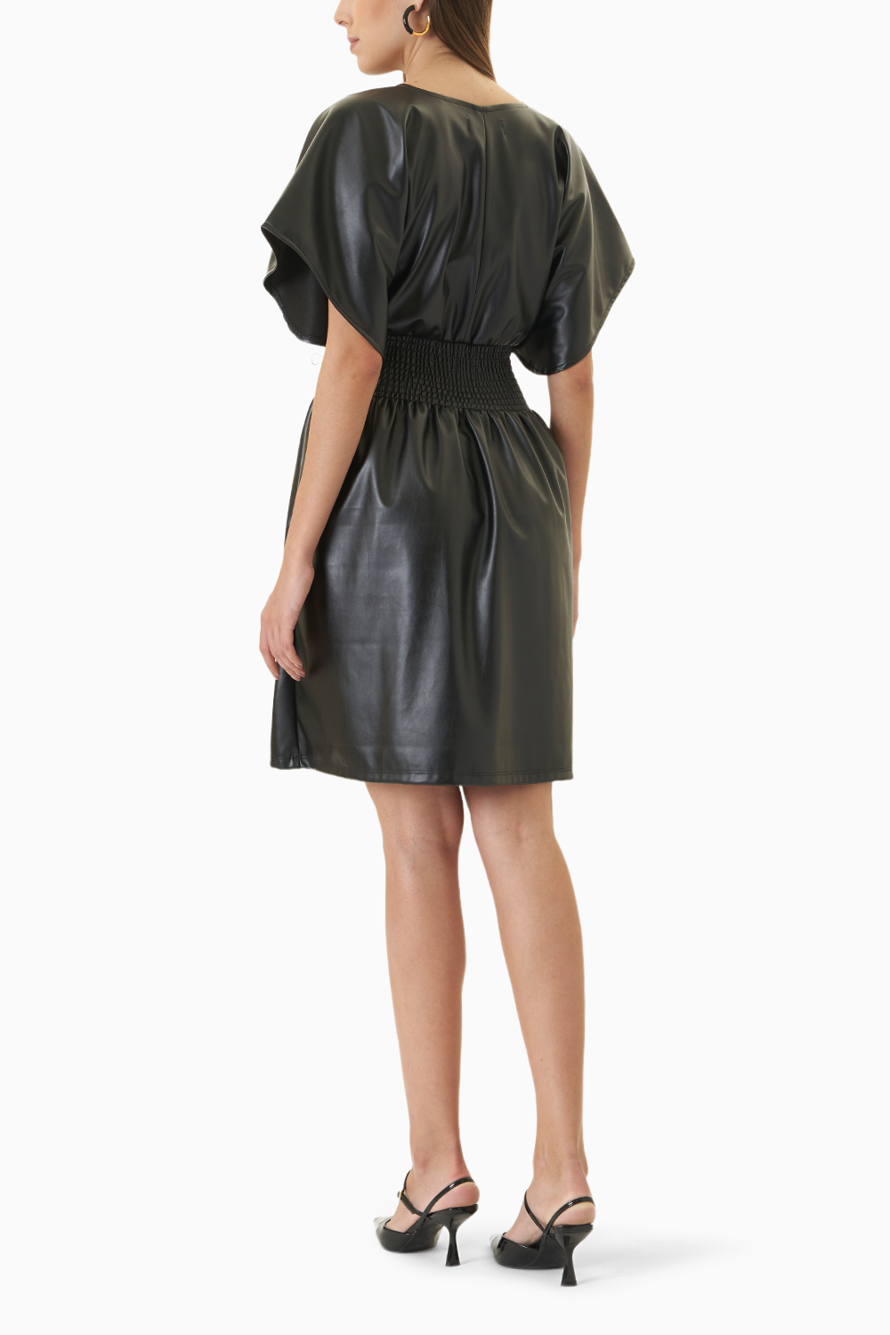 Faux Leather Smoked Waistline Dress