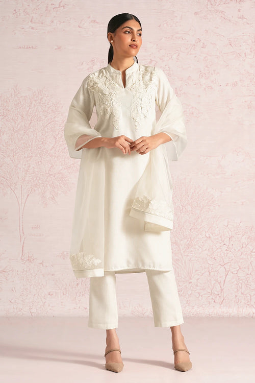 Floral Shadows Off White Kurta Set