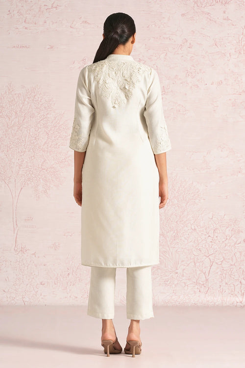 Floral Shadows Off White Kurta And Pant Set