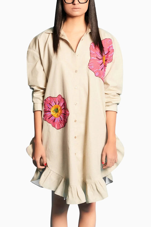 Flower Embroidered Shirt Dress