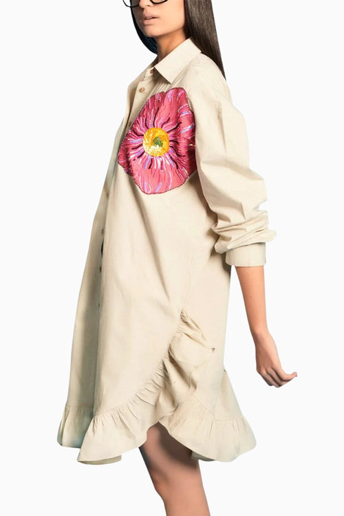 Flower Embroidered Shirt Dress