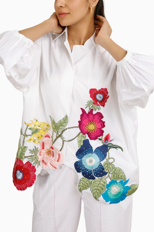 Full Bloom Oversized White Shirt