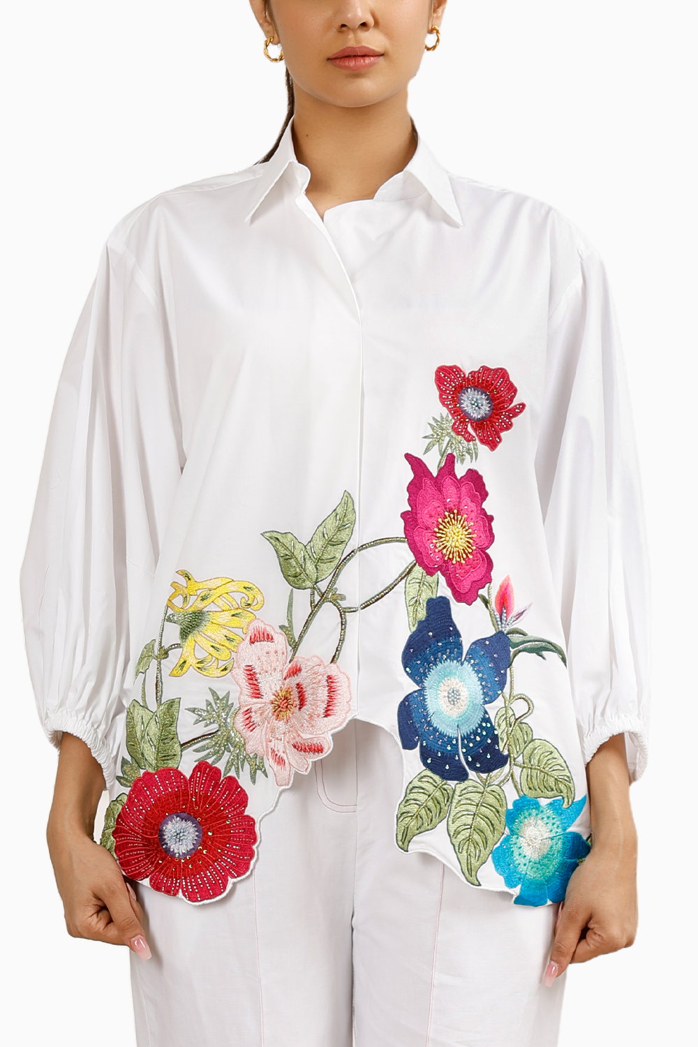 Full Bloom Oversized White Shirt
