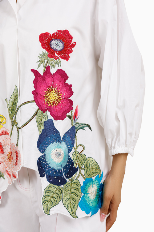 Full Bloom Oversized White Shirt