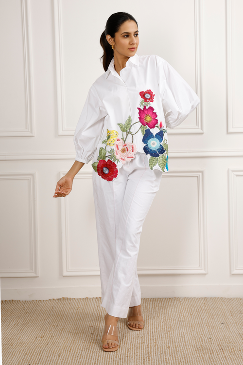 Full Bloom Oversized White Shirt