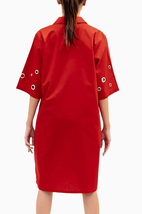 Red Cotton Dress With Embroidery