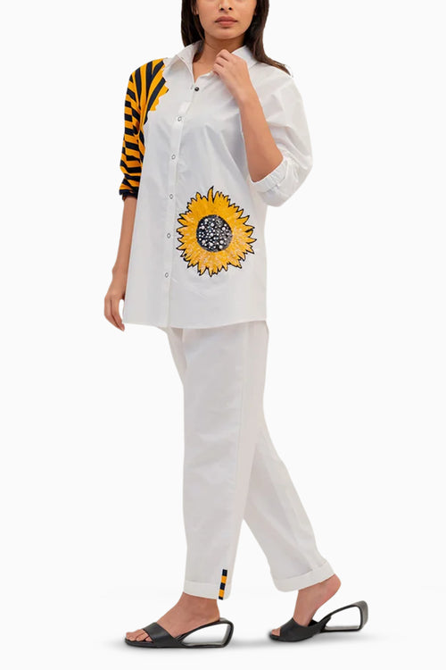 White Cotton Shirt And Pants Co-ord Set