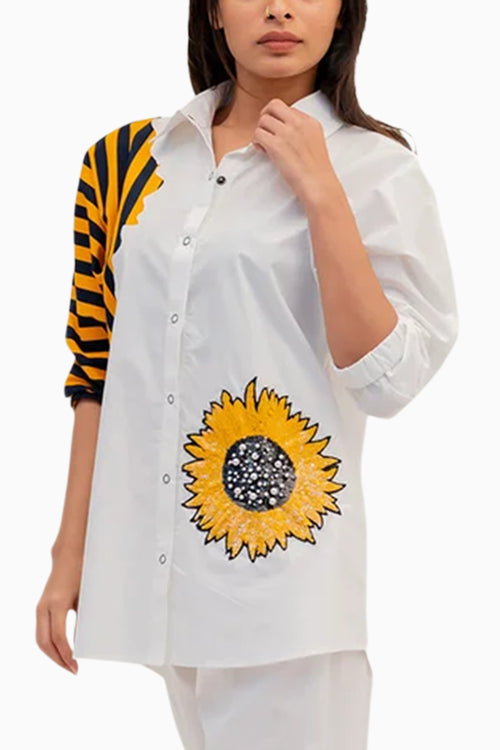 White Cotton Shirt And Pants Co-ord Set