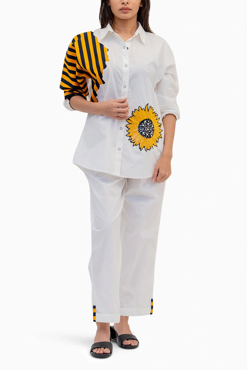White Cotton Shirt And Pants Co-ord Set