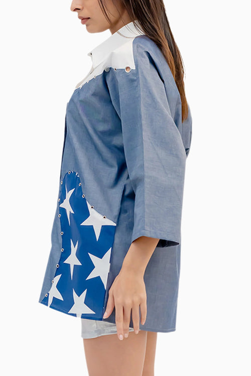 Cotton Combo Shirt With Stud Highlights