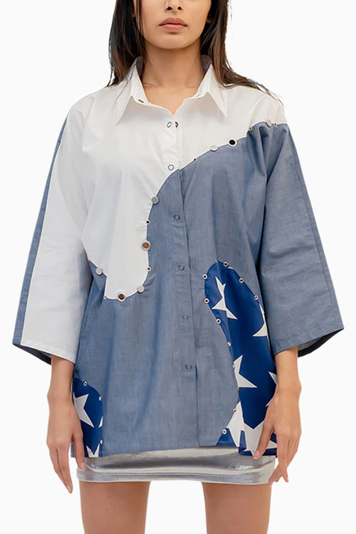 Cotton Combo Shirt With Stud Highlights