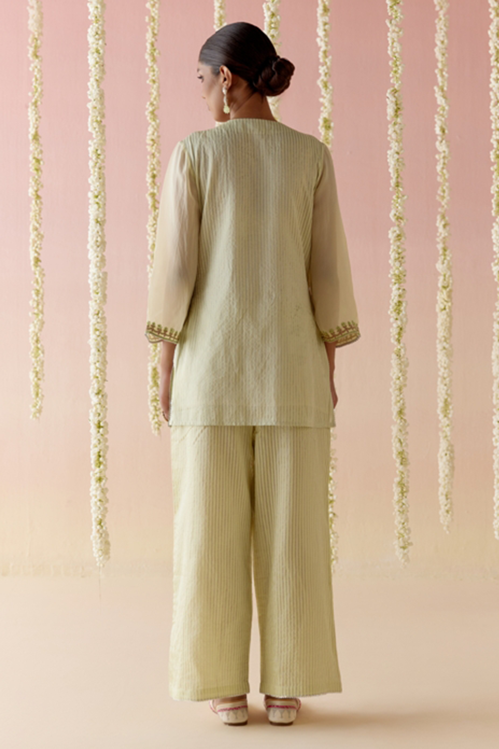 Lime Glory Tissue Kurta with Flared Pants