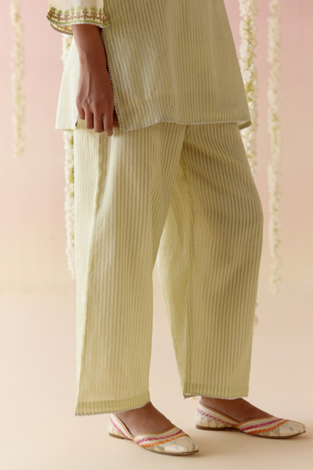 Lime Glory Tissue Kurta with Flared Pants