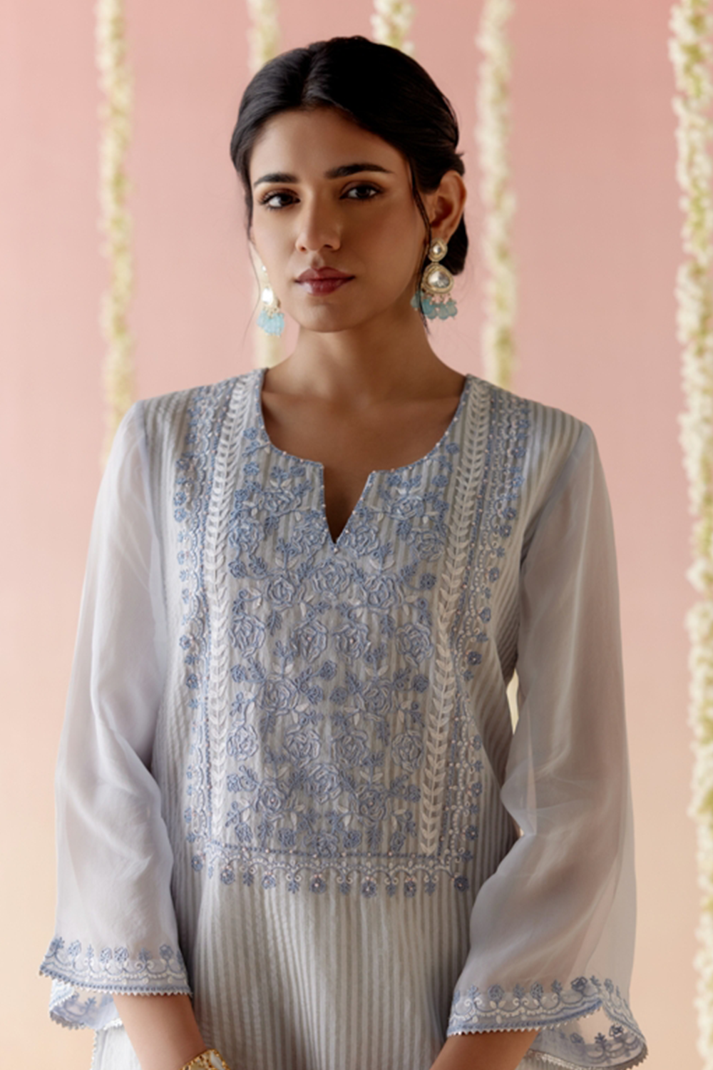 Sky Rose Tissue Kurta with Flared Pants