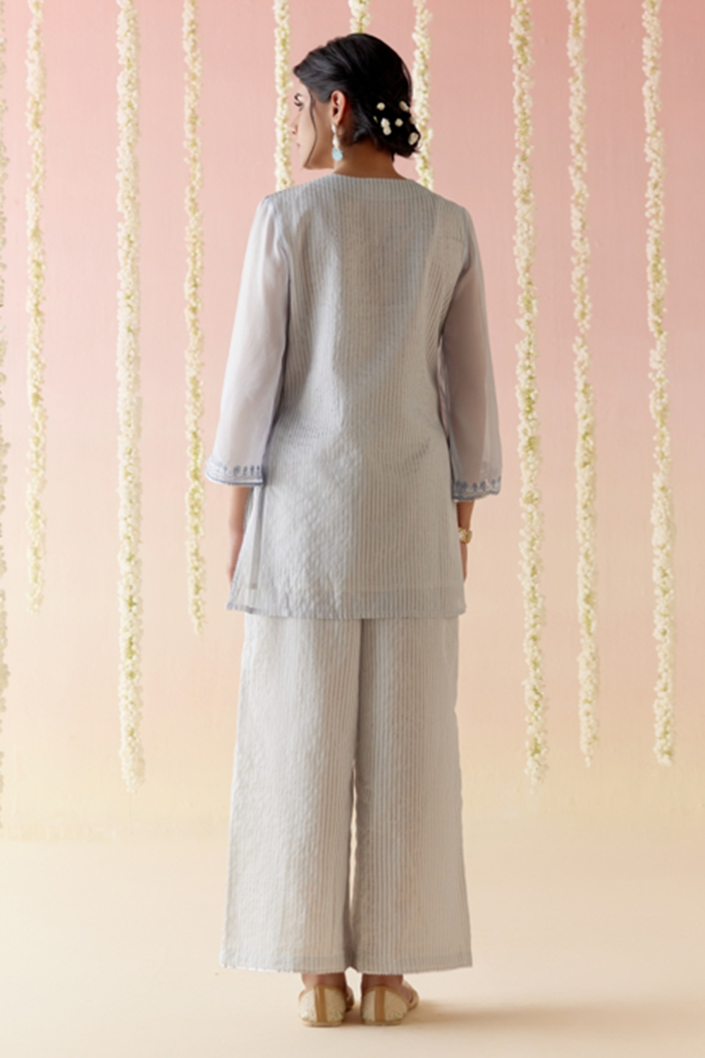 Sky Rose Tissue Kurta with Flared Pants