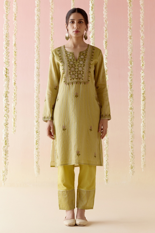Orchid Green Tissue Kurta with Narrow Pants