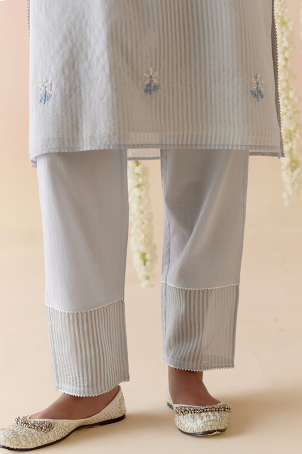 Misty Blue Tissue Kurta with Narrow Pants