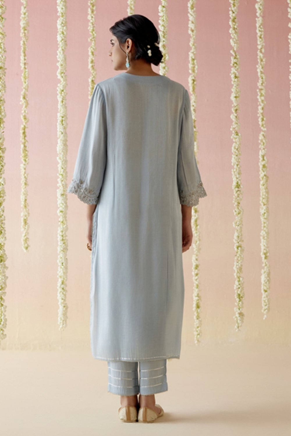 Sky Blossom Tissue Kurta with Narrow Pants