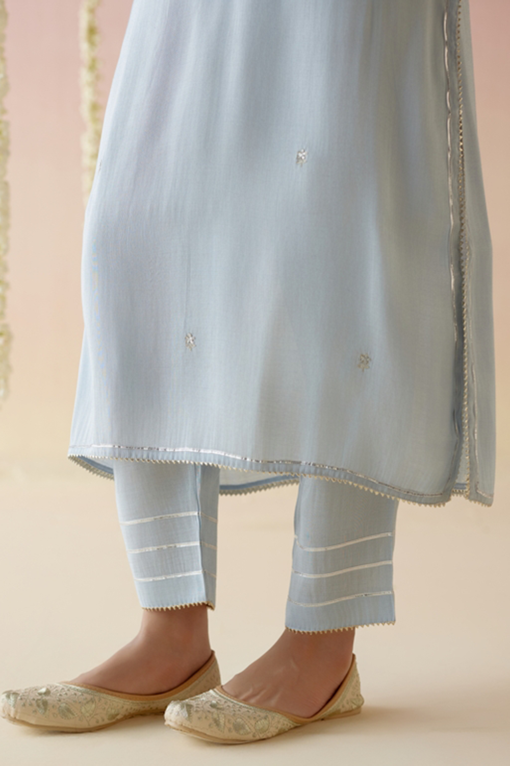 Sky Blossom Tissue Kurta with Narrow Pants