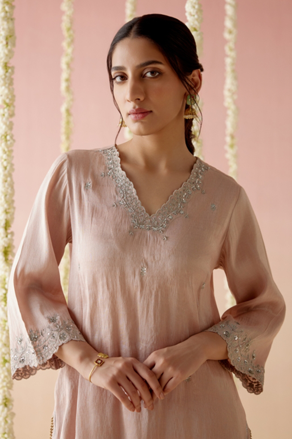 Old Rose Tissue Kurta with Narrow Pants