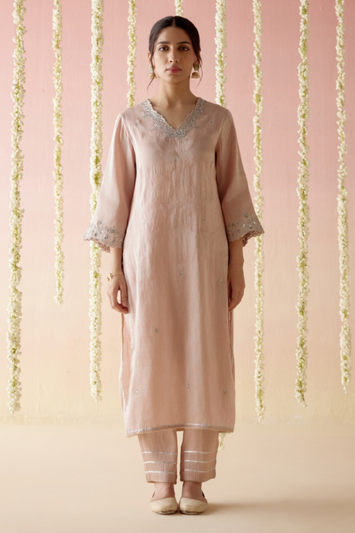Old Rose Tissue Kurta with Narrow Pants