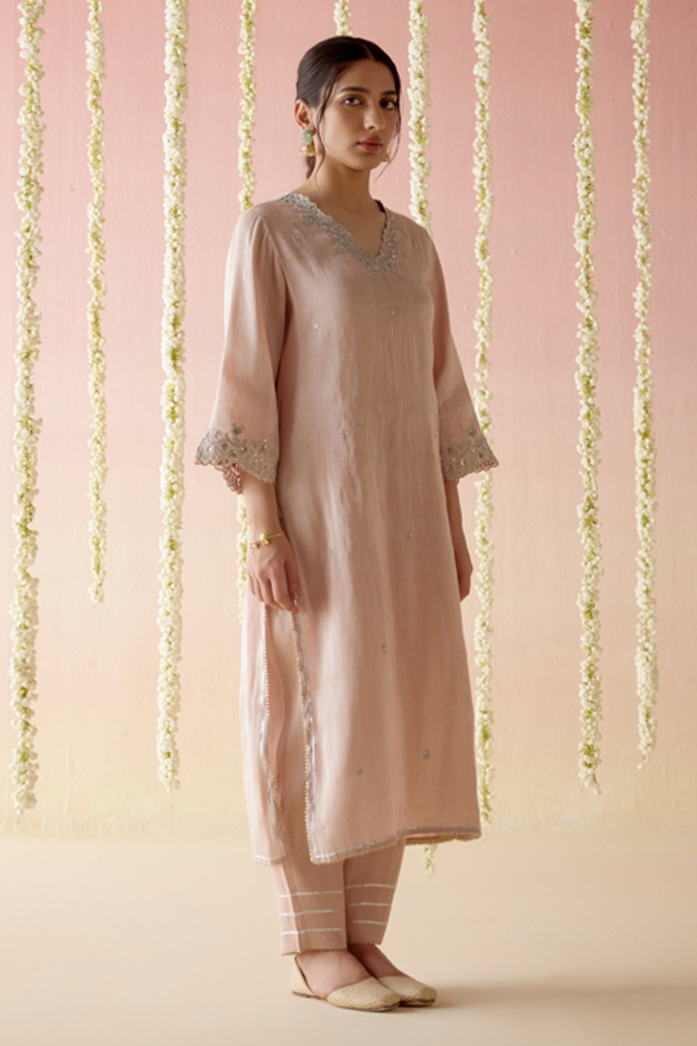 Old Rose Tissue Kurta with Narrow Pants