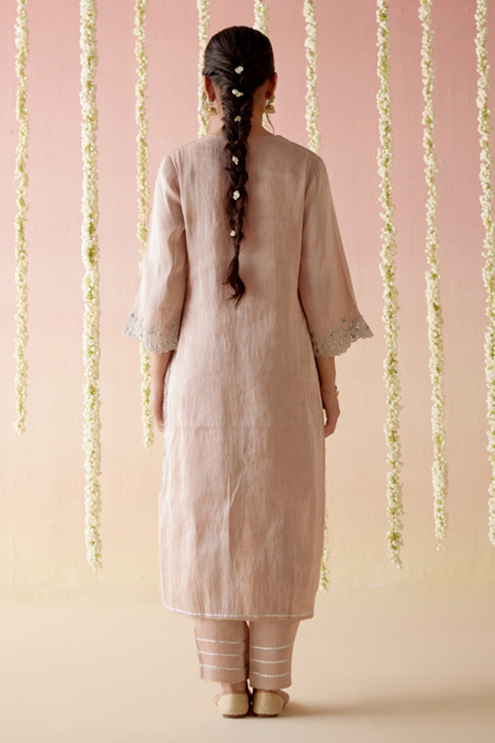 Old Rose Tissue Kurta with Narrow Pants