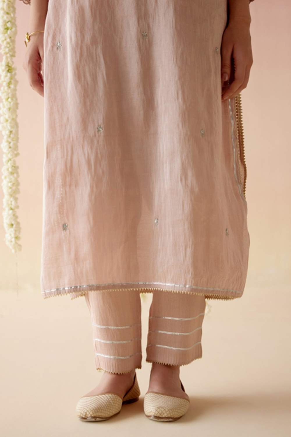 Old Rose Tissue Kurta with Narrow Pants