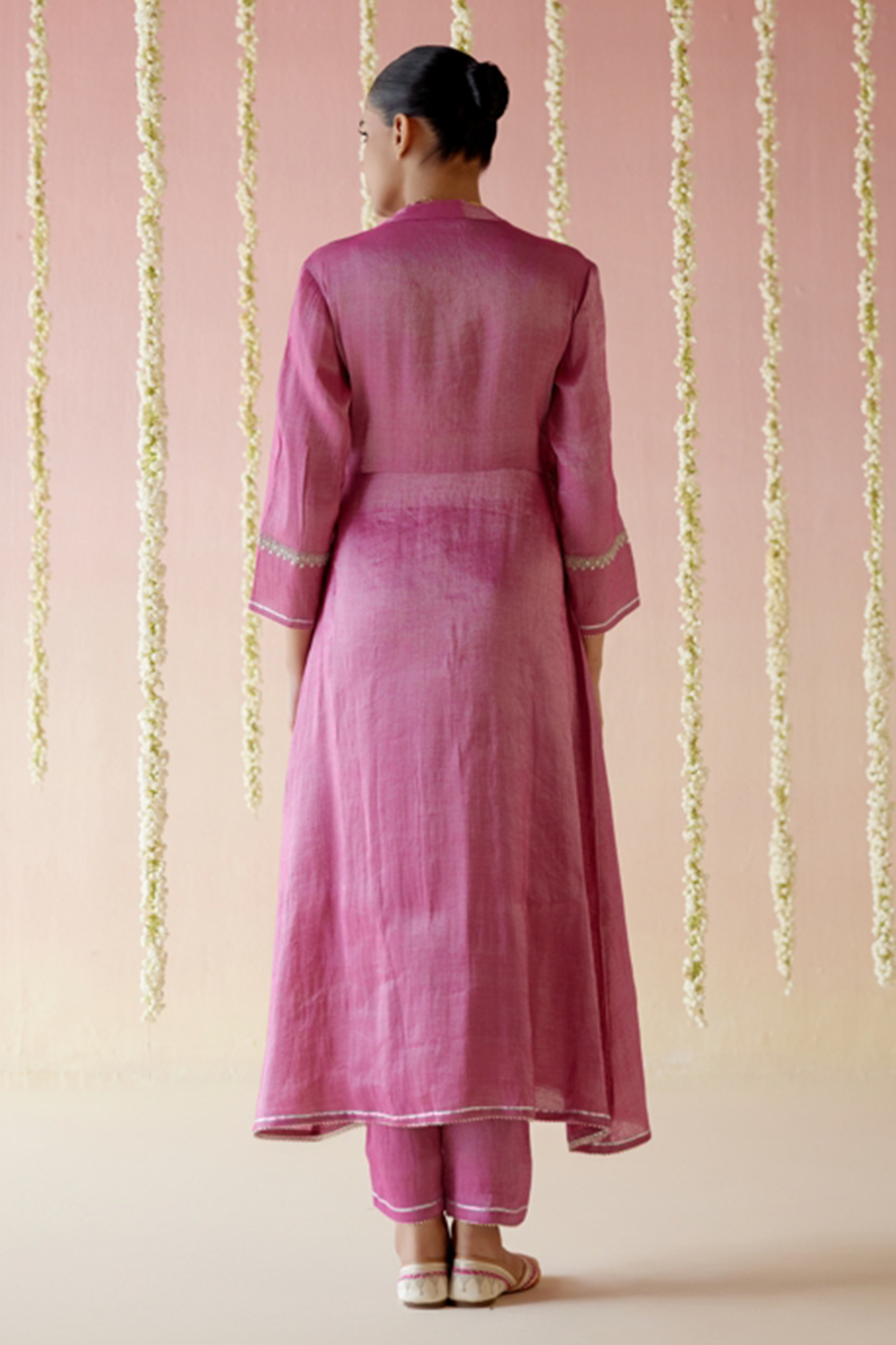 Fuschia Pink Tissue Angarakha with Narrow Pants